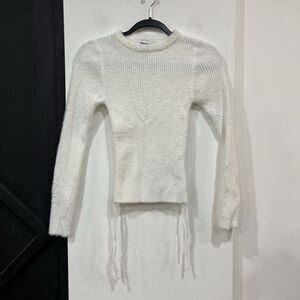 Princess Polly White Fuzzy Side Tie Cinch Sweater Size M/L